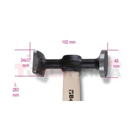 1357 Z/45 - Чук тенекеджийски с дървена дръжка, кръгла равна назъбена глава и права квадратна равна опашка