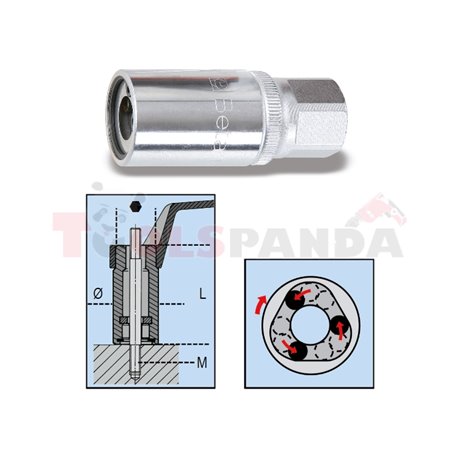 1433 10 - Шпилковадач/вложка ролков ексцентричен на 1/2" и допълнителен захватен шестостен на 22мм