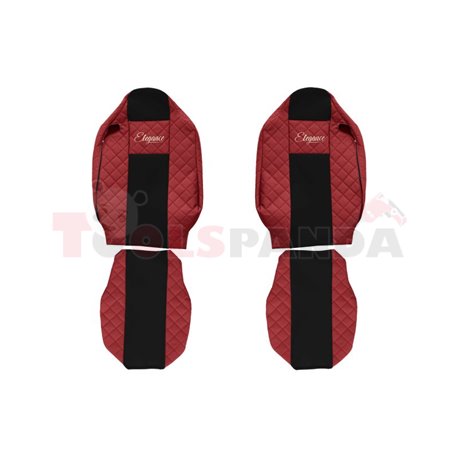 Seat covers Elegance (red, material eco-leather, velours, series ELEGANCE, integrated driver's headrest, integrated passenger's 