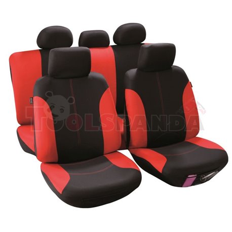 Cover seats T2 (polyester, black/red, front+rear set, 5 headrest covers + 2 seat covers + 2 front support + 1 rear seat cover + 