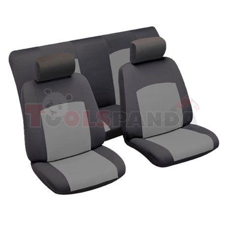 Cover seats TU (polyester, black/grey, front+rear set, 2 headrest covers + 2 seat covers + 1 rear seat cover + 1 support cover) 