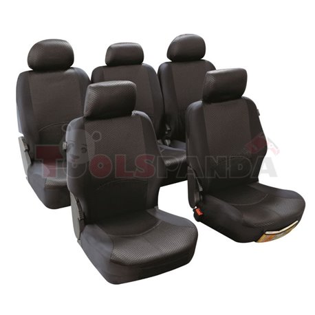Cover seats T4 (polyester, black, 5 fronts, 5 headrest covers + 5 seat covers + 5 support covers) Managua, compatible with airba