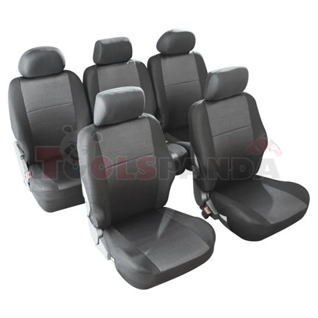 Cover seats MONO (polyester, black, 5 seats, 5 headrest covers + 5 front seat covers) Morillon, compatible with airbags with hea