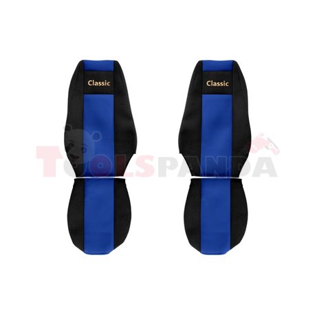 Seat covers Classic (blue, material velours, series CLASSIC, integrated driver's headrest, integrated passenger's headrest) RVI 