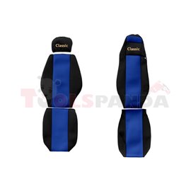 Seat covers Classic (blue, material velours, series CLASSIC, adjustable passenger's headrest, integrated driver's headrest, MEGA