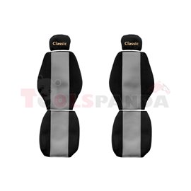 Seat covers Classic (grey, material velours, series CLASSIC, adjustable driver's headrest, adjustable passenger's headrest) MERC