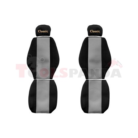 Seat covers Classic (grey, material velours, series CLASSIC, adjustable driver's headrest, adjustable passenger's headrest) MERC