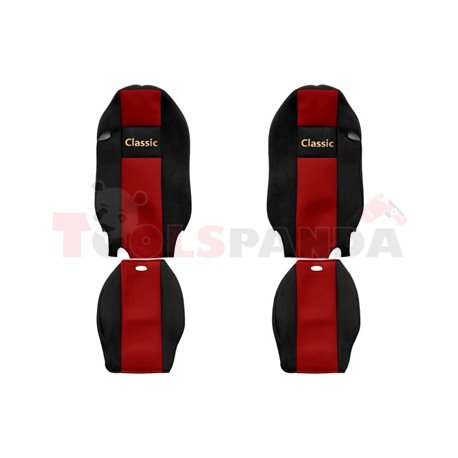 Seat covers Classic (red, material velours, series CLASSIC, integrated driver's headrest, integrated passenger's headrest) MERCE