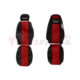 Seat covers Classic (red, material velours, series CLASSIC, adjustable passenger's headrest, integrated driver's headrest) SCANI
