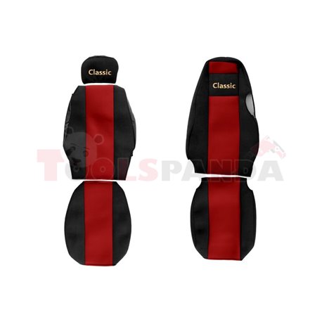 Seat covers Classic (red, material velours, series CLASSIC, adjustable passenger's headrest, integrated driver's headrest) SCANI