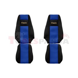 Seat covers Classic (blue, material velours, series CLASSIC, integrated driver's headrest, integrated passenger's headrest) RVI 