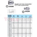 Socket 6-point 1/4", profile Hexagonal, metric size: 14mm, socket type: short, length 25mm