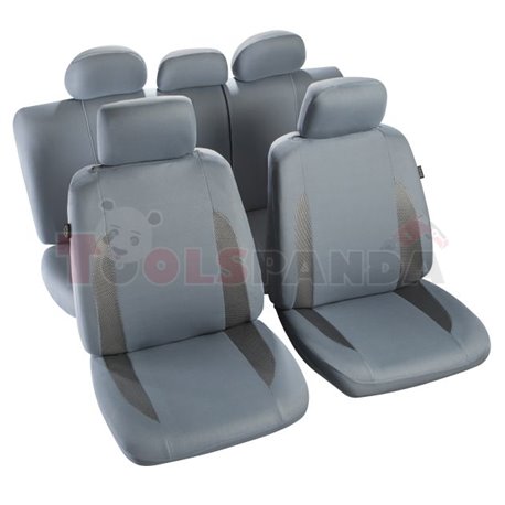 Cover seats TS (polyester, grey, front+rear set, 5 headrest covers + 2 seat covers + 1 rear seat cover + 1 support cover) Comblo