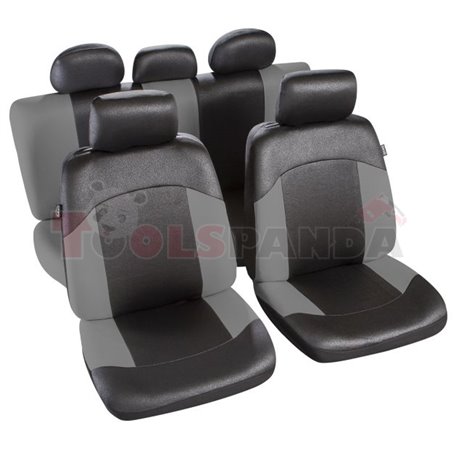 Cover seats TS (polyester, black/grey, front+rear set, 5 headrest covers + 2 seat covers + 1 rear seat cover + 1 support cover) 