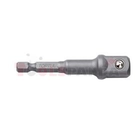 Adaptor (bit / driver), profile: HEX / square / with ball lock, reduction(square) 1/2" x 1/4" (HEX), length: 72 mm, for bits, fo