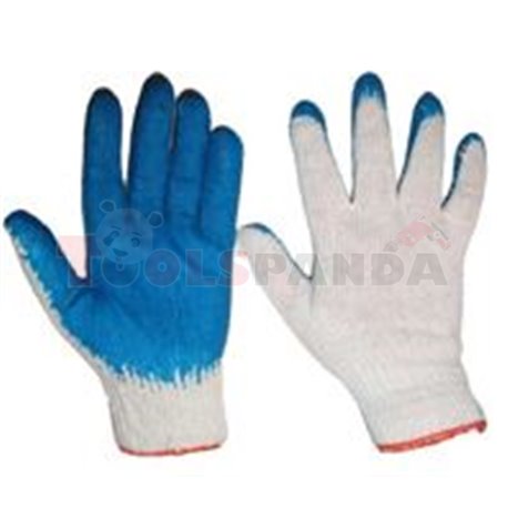 10 чифта, Защитни ръкавици, WAMPIRES, памук / гума, цвят: бял / син, EN 388 EN 420 Категория I