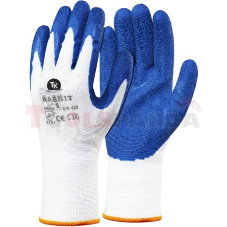 12 чифта, Защитни ръкавици, RS RNYLA RABBIT, латекс / полиестер, цвят: бял / син, размер: 9 / L, 3131 EN 388 EN 420