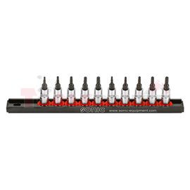 Sockets with bit set, 10 pcs, socket / Drive: 1/4", TORX bit socket(s) TORX TR bit socket(s), torx / Pentacle size: T10, T10H, T