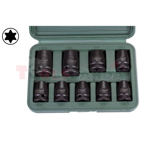 въздействие комплект вложки 1 / 2 TORX E10, E24 9units. в кутия