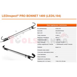 Lamp with underhood holder BONNET 1400, number of LED diodes: 168pcs, protection level: IP65