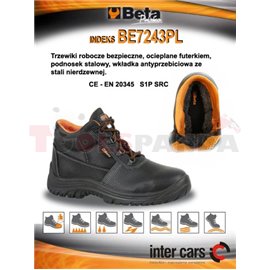 BETA Safety shoes model: BASIC, size: 45, safety category: S1P, SRC, material: leather, colour: black, shoe nose: steel, insulat