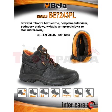 BETA Safety shoes model: BASIC, size: 45, safety category: S1P, SRC, material: leather, colour: black, shoe nose: steel, insulat