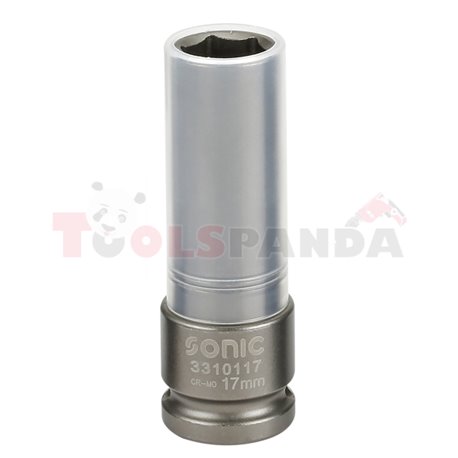 Ударна 6-стенна вложка 1/2”, метричен размер: 17mm, дължина 86mm, дълбока, за гуми (с пръстен)