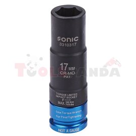 Ударна 6-стенна вложка 1/2”, метричен размер: 17mm HEX, дължина 100mm, с ограничен максимално усилие до 100Nm