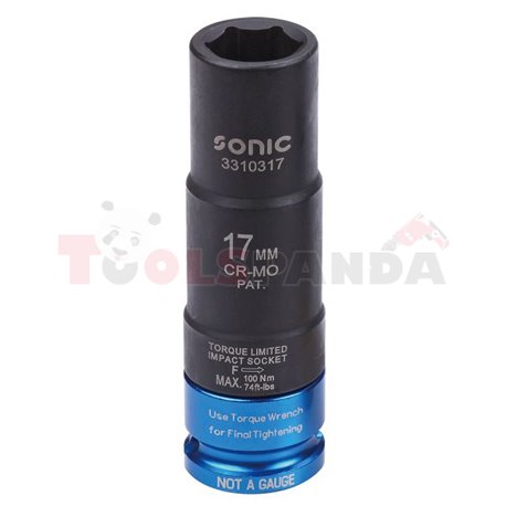 Ударна 6-стенна вложка 1/2”, метричен размер: 17mm HEX, дължина 100mm, с ограничен максимално усилие до 100Nm