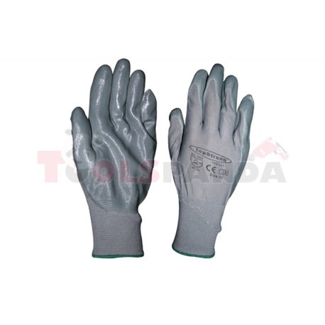 Ръкавици сиво полиестерно трико / сив нитрил | TopStrong