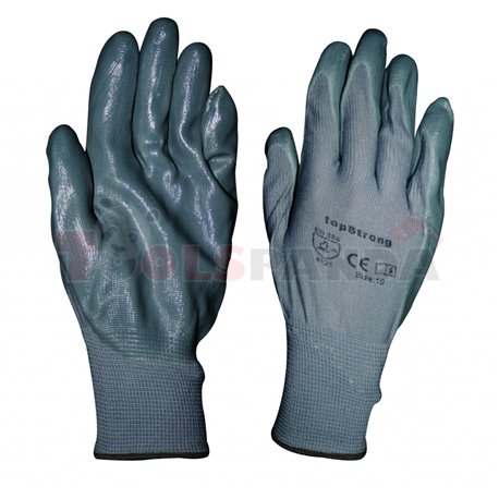 Ръкавици сиво полиестерно трико / сив нитрил-хенгер TS, р-р 10 | TopStrong
