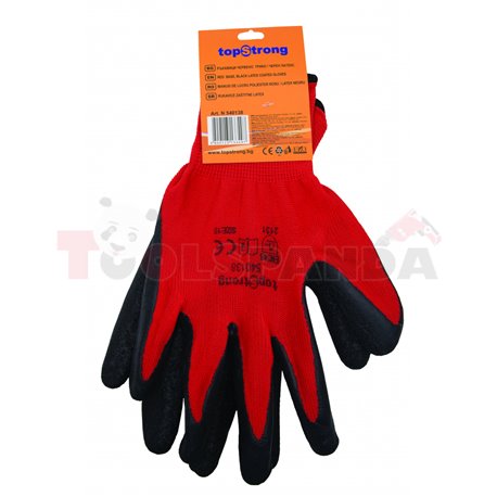 Ръкавици червено полиестерно трико / черен латекс | TopStrong