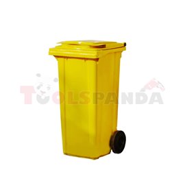 Пластмасова кофа за отпадъци на колела, 120 литра, жълта
