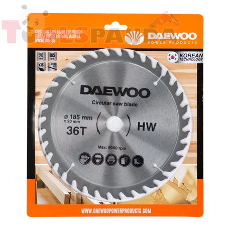 Диск за ръчен циркуляр, за дърво, 185х20х36Т | DAEWOO