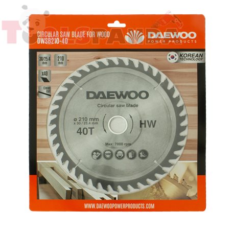 Диск за настолен циркуляр, за дърво 210х30х40Т с адаптер 30/25.4мм | DAEWOO