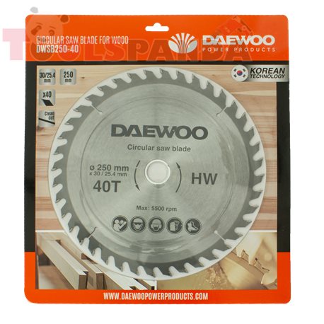 Диск за настолен циркуляр, за дърво 250х30х40Т с адаптер 30/25.4мм | DAEWOO
