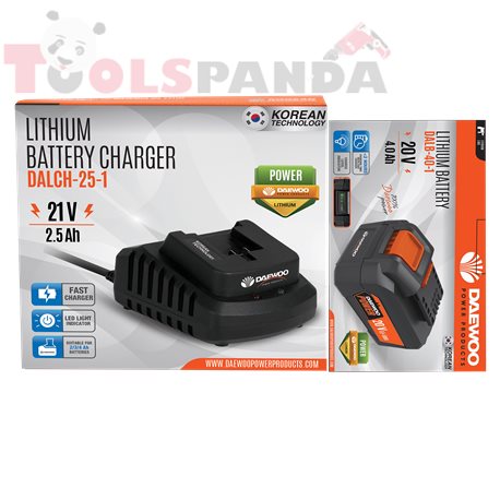 Зарядна станция U-FORCE 21V, 2.5Ah + Батерия U-FORCE 20V, 4.0Ah | DAEWOO