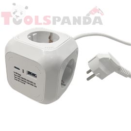 Разклонител "Куб" с 4 гнезда max. 3680W, USB+TypeC 5V max. 3.1A | KONEKTO