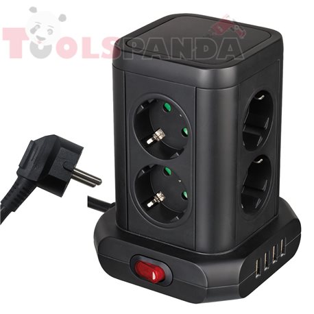Разклонител "Кула" с 8 гнезда, 4USB 5V 4.8A max, ключ | KONEKTO