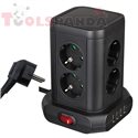 Разклонител "Кула" с 8 гнезда, 4USB 5V 4.8A max, ключ | KONEKTO