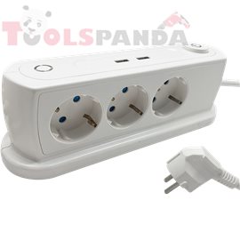 Разклонител за бюро с 3 гнезда, 2хUSB 5V max. 2.4A, ключ и кабел 1.4м | KONEKTO