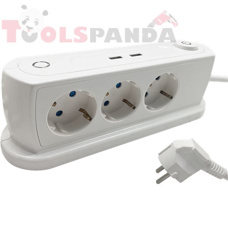Разклонител за бюро с 3 гнезда, 2хUSB 5V max. 2.4A, ключ и кабел 1.4м | KONEKTO