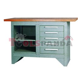 Шкаф за инструменти с дървен работен плот 5 чекмеджета и два рафта сив1 372x865x508мм.