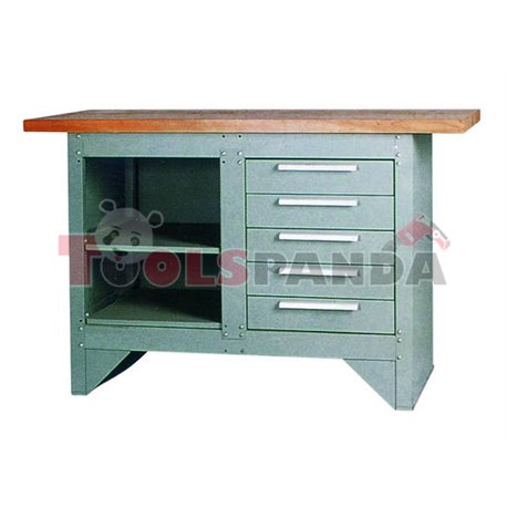 Шкаф за инструменти с дървен работен плот 5 чекмеджета и два рафта сив1 372x865x508мм.