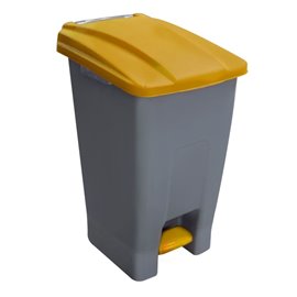 Кош за разделно събиране на отпадъци с педал и колела жълт 70л. 44x52x74.5см. 