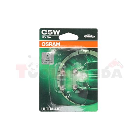 Крушка C5W, 12V, 5W, 45 (EN) lm., тип фасунга: SV8,5-8, серия: Ultra Life, брой в опаковка: 2 бр.