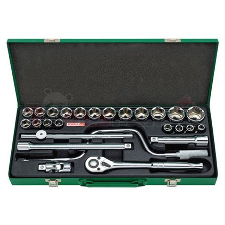 комплект 26 броя инструменти 1/2" - тресчотки, въртоци, вложки и др. в метална кутия