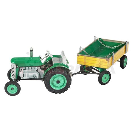 Трактор с ремарке зелен Zetor 30х9х9.5см. 1:25 5г.