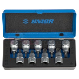 Kомплекти вложки 1/2", TX профил в метална кутия 9 бр. - UNIOR