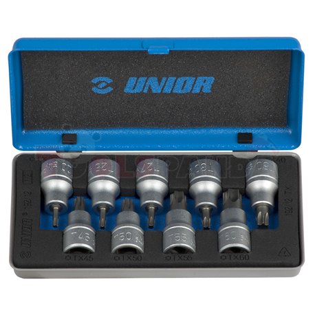 Kомплекти вложки 1/2", TX профил в метална кутия 9 бр. - UNIOR